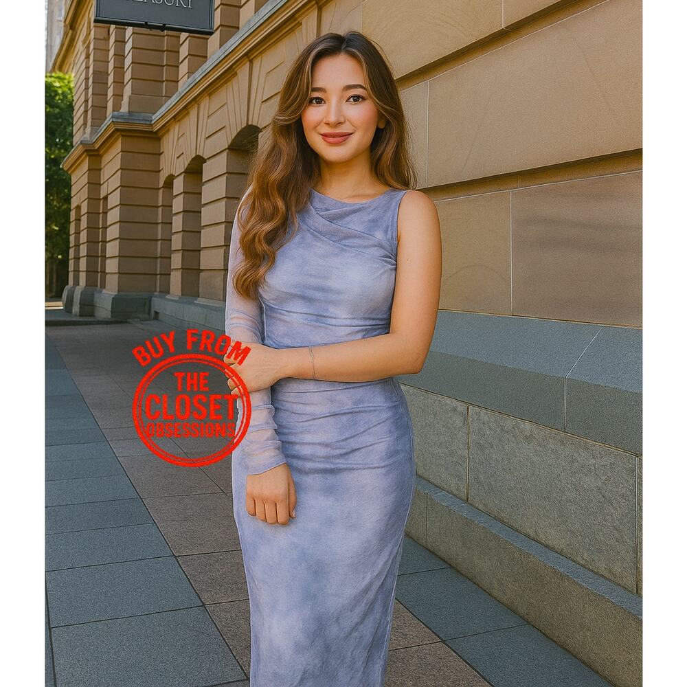 ZARA BLOGGER FAVE!!! Blue Fitted One-Sleeve Midi Dress NWT 💙 - Picture 6 of 16